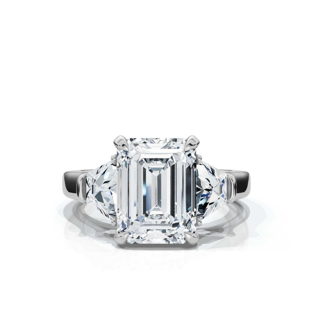 Solid Gold Three Stone Emerald Cut & Trapezoid Lab Grown Diamond Ring