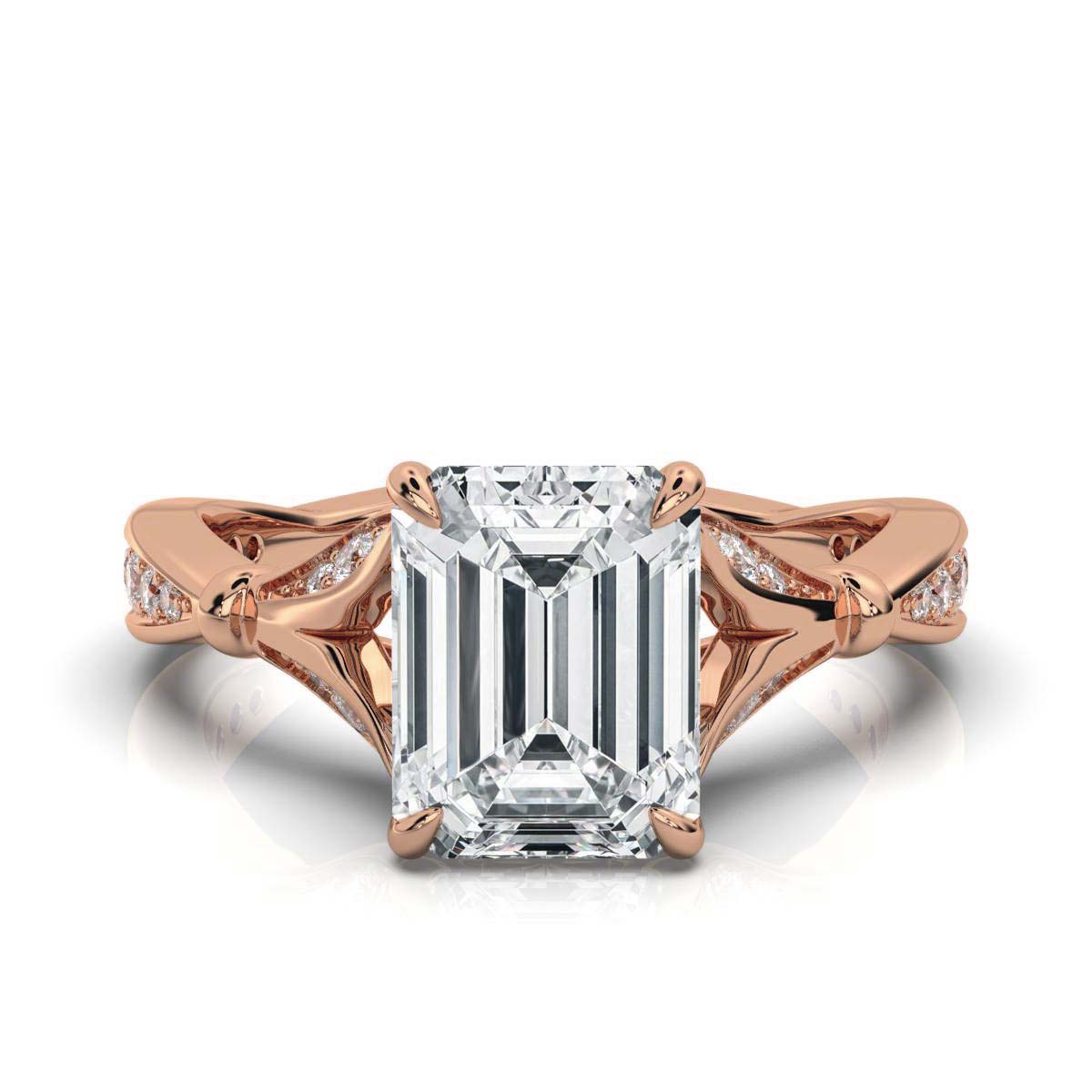 Solid Gold Emerald Cut Lab Grown Diamond Split Shank Engagement Ring