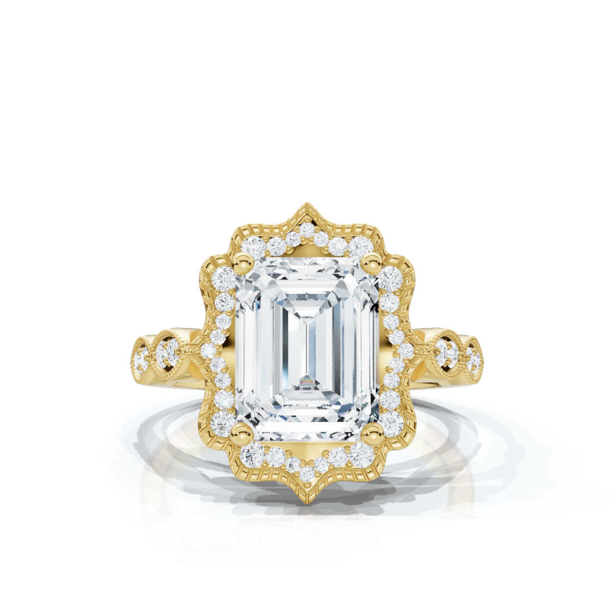 18K Solid Gold 2 CT Lab Grown Diamond Ring with Diamond Halo Accents (4CD822)