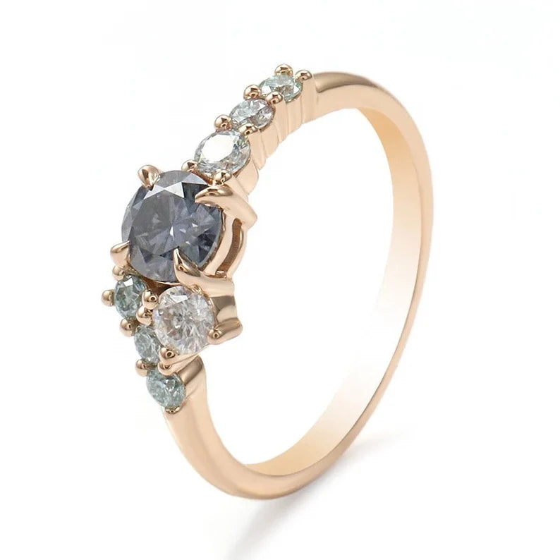 Solid Gold Montana Sapphire Cluster Engagement Ring