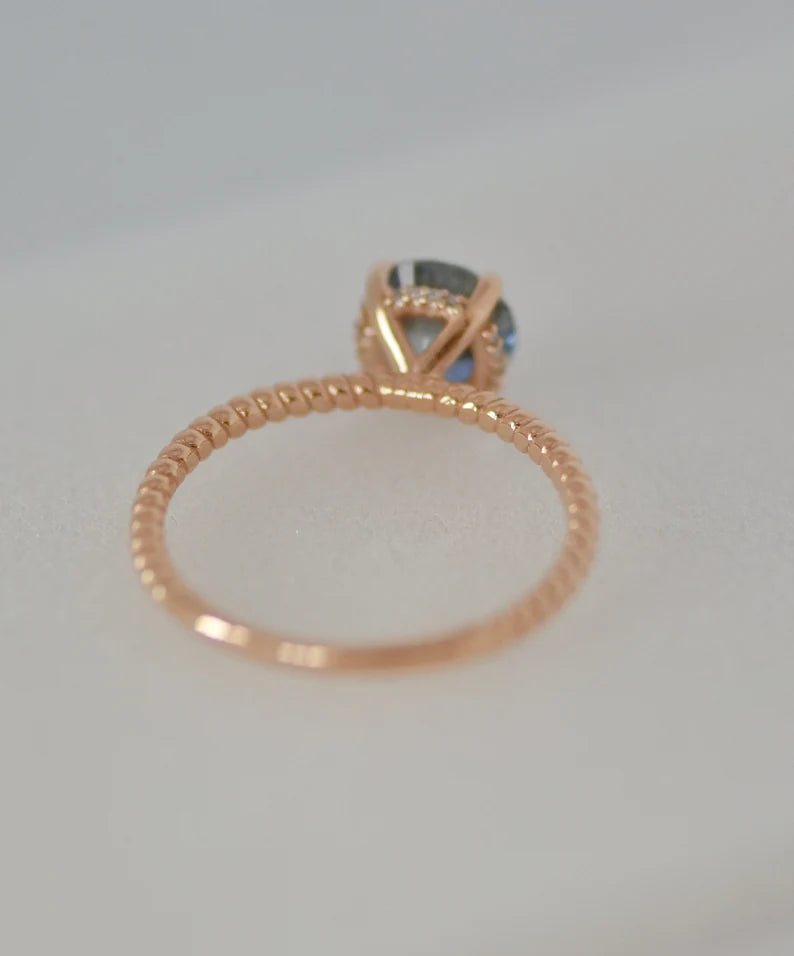 Solid Gold Pastel Blue Sapphire Diamond Engagement Ring