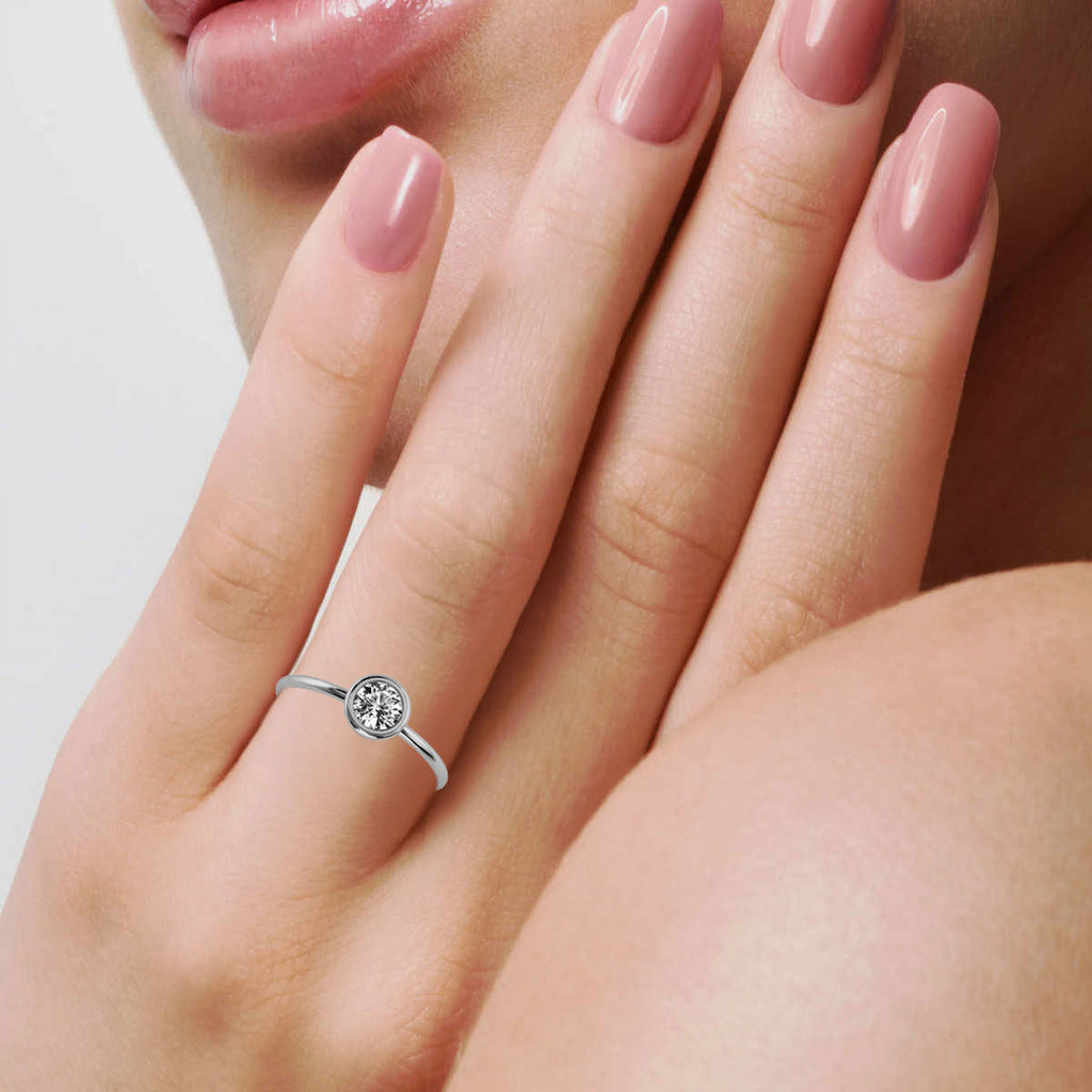 Solid Gold Bezel Solitaire Lab Grown Diamond Ring