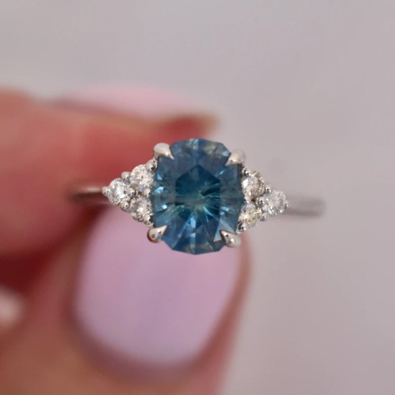 Solid Gold Sky Blue Montana Sapphire Ring