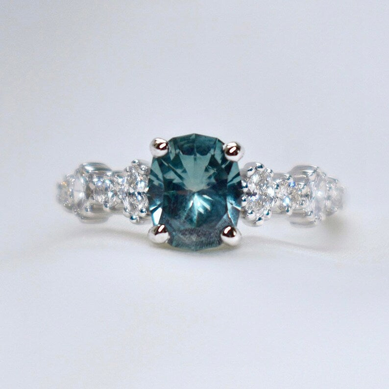 Solid Gold Montana Sapphire and Diamond Engagement Ring
