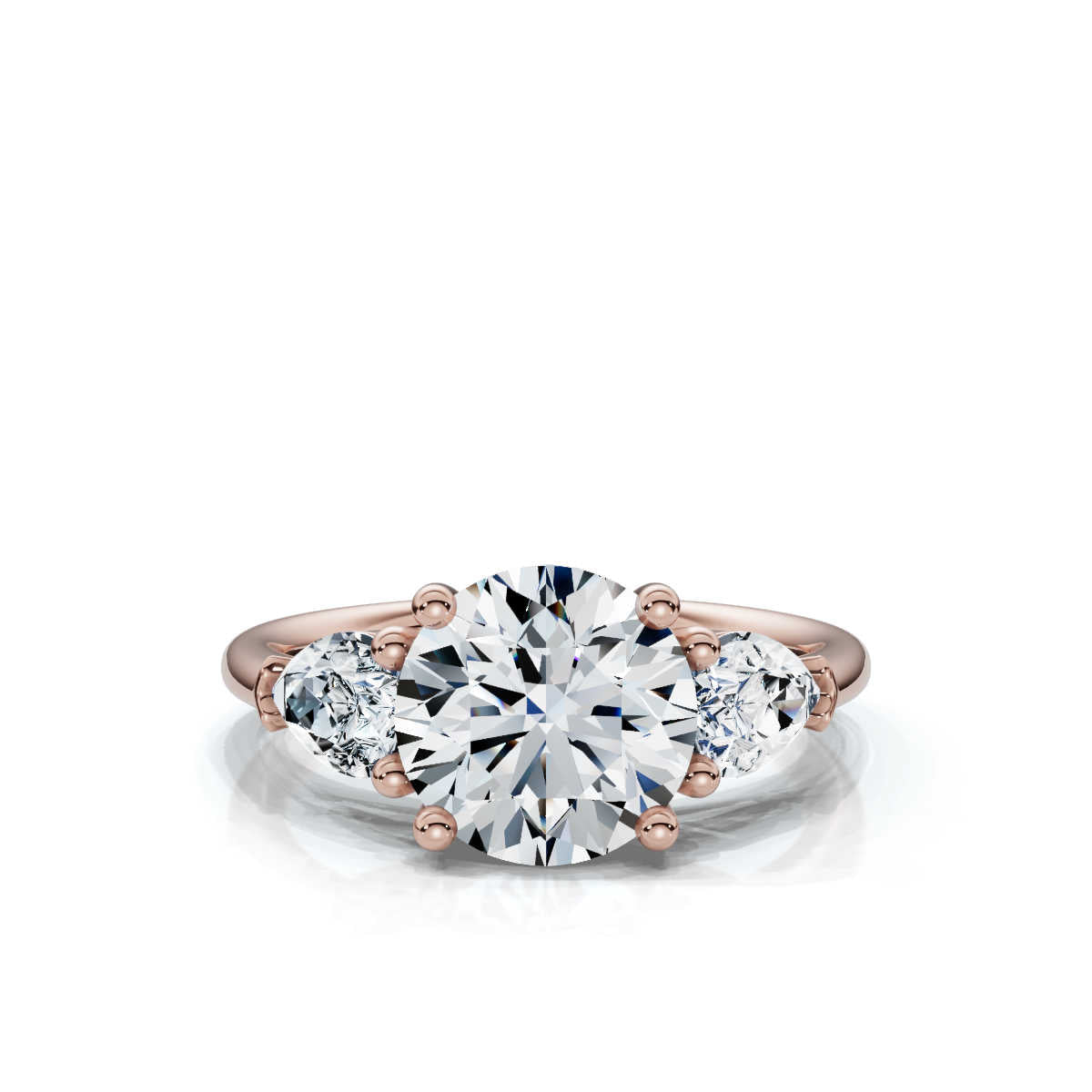 14K Solid Gold 3 CT Three Stone Pear & Round Lab Grown Diamond Ring - Style A