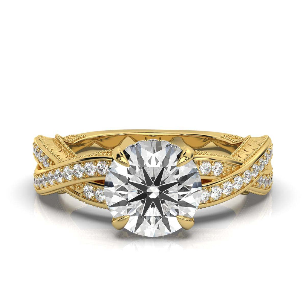 Solid Gold Etched Lab Grown Diamond Ring