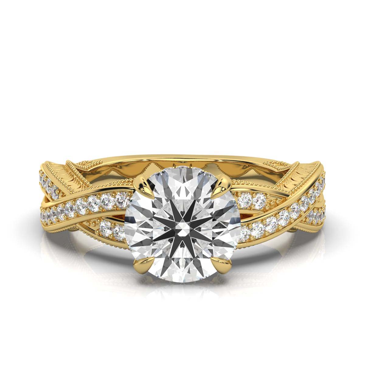 Solid Gold Etched Lab Grown Diamond Ring