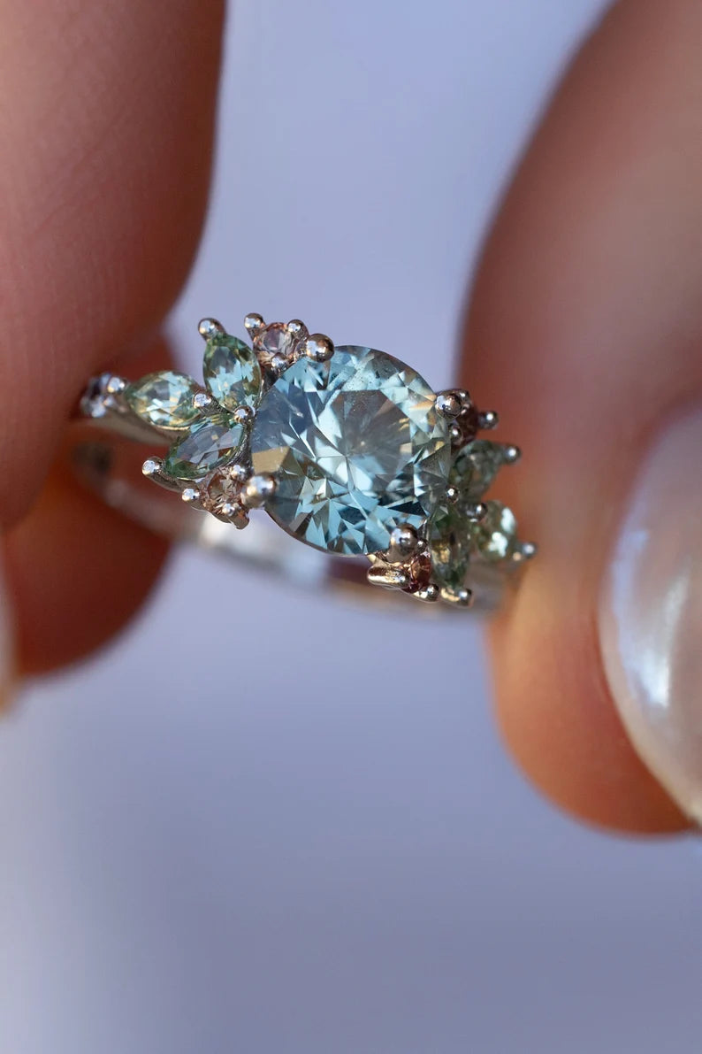 Solid Gold Pastel Montana Sapphire Floral Cluster Ring