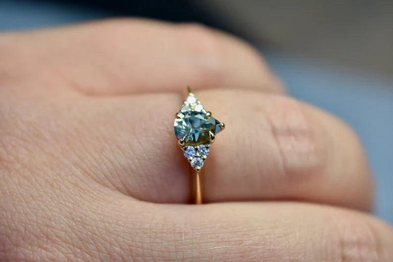 Solid Gold Pear Mint Green Montana Sapphire Ring
