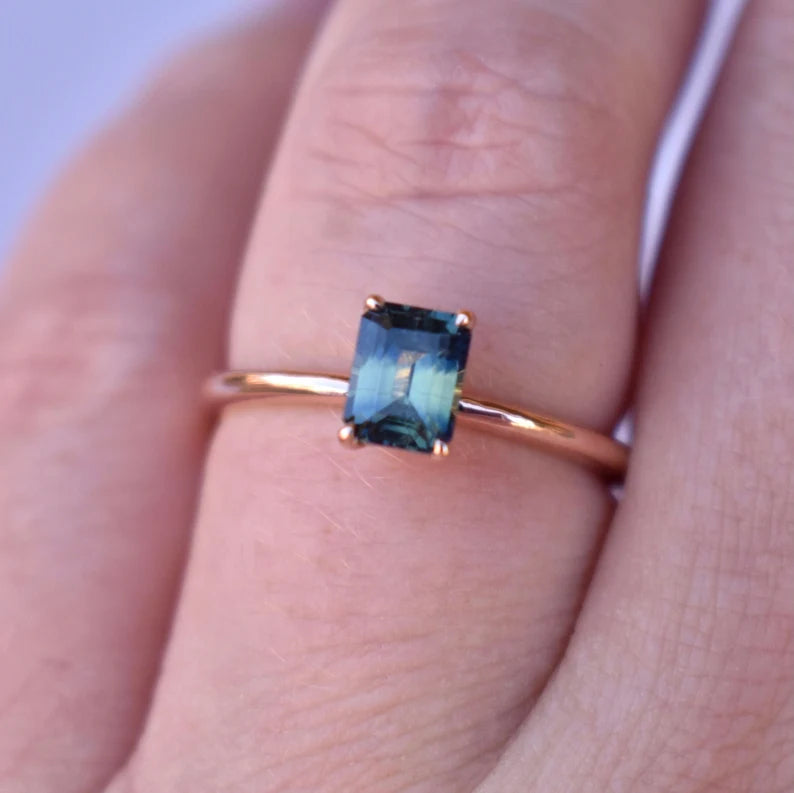 Solid Gold Parti Color Sapphire Solitaire Ring