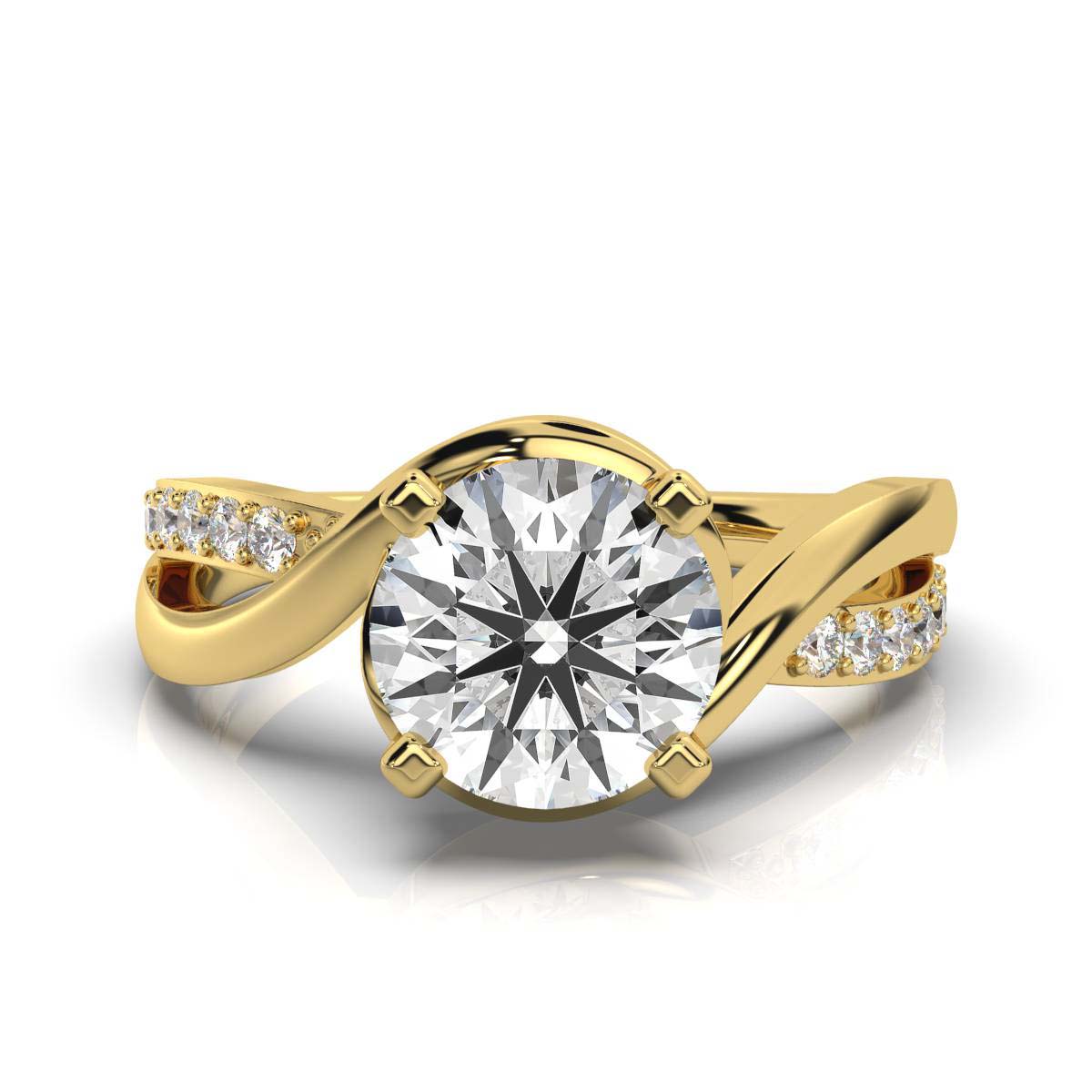 Solid Gold 2 ct Center Round Lab Grown Diamond Ring