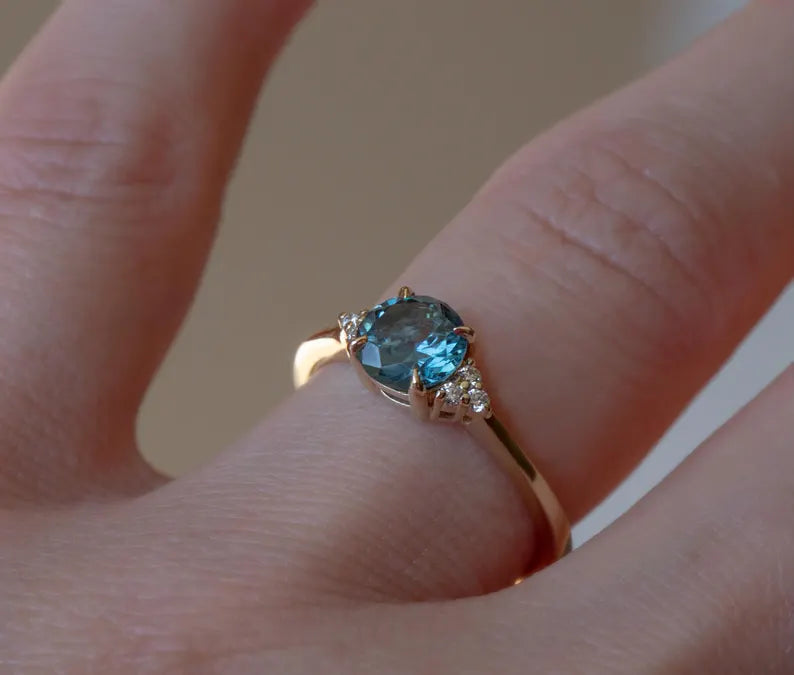 Solid Gold Round Teal Montana Sapphire Engagement Ring