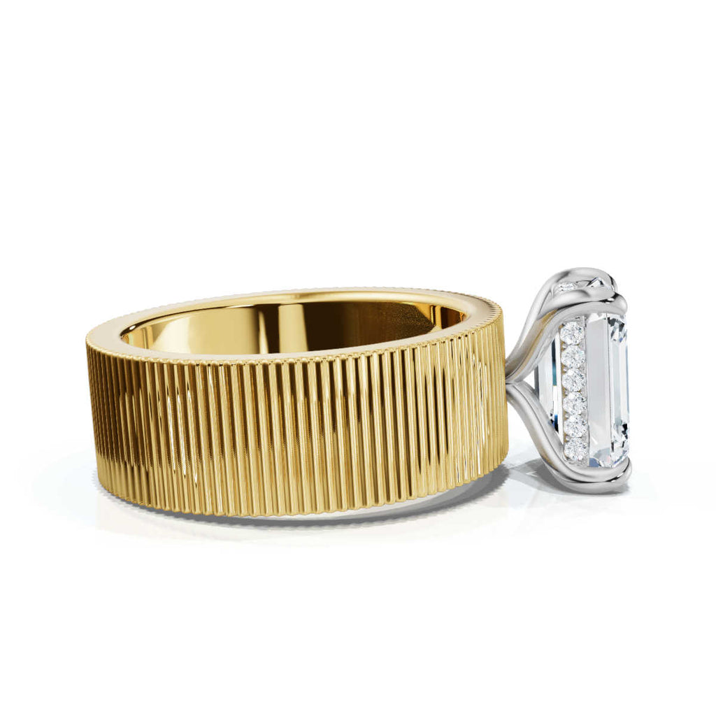 18K Solid Gold 2 CT Emerald Cut Lab Grown Diamond Ring (AE00-3)