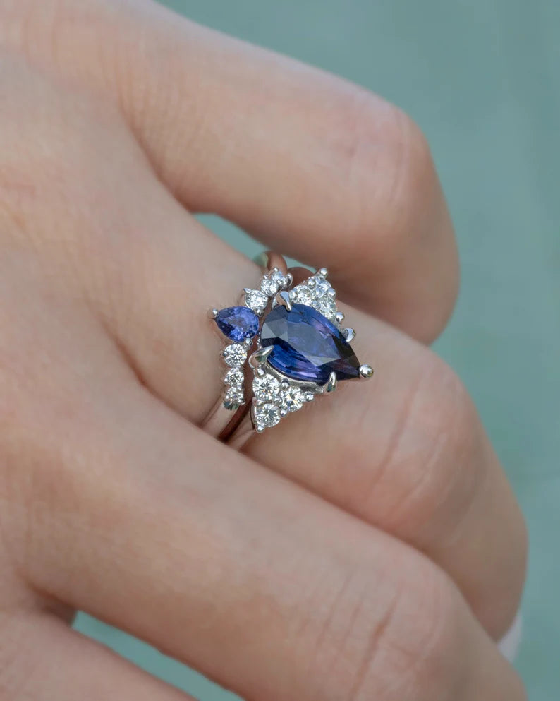 Solid Gold Purple Sapphire Engagement Ring Set Diamonds