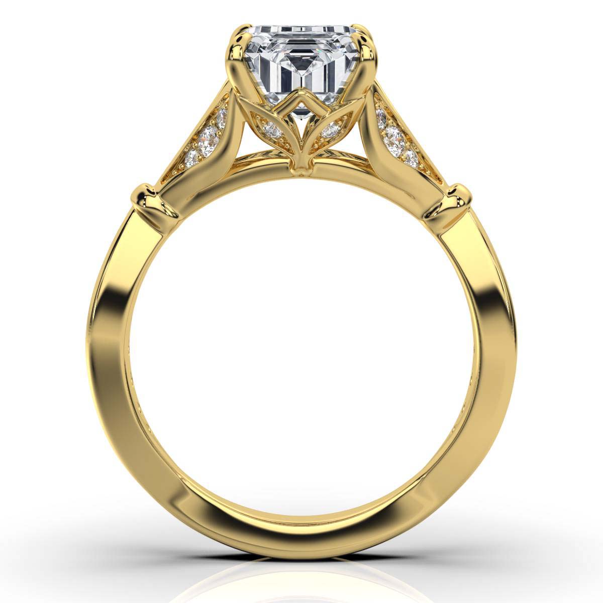 Solid Gold Emerald Cut Lab Grown Diamond Split Shank Engagement Ring