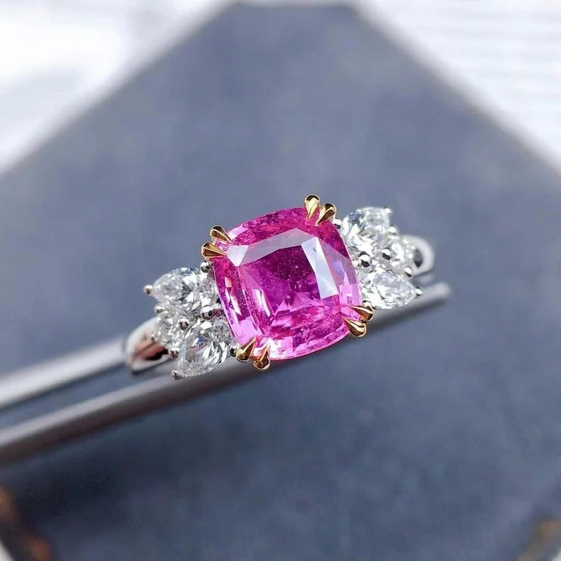 Solid Gold Pink Sapphire Engagement Ring with Diamonds