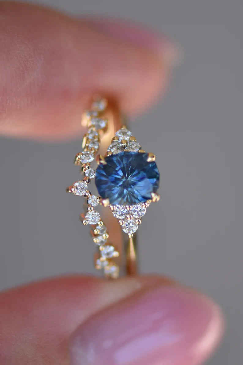 Solid Gold Oval Blue Montana Sapphire Ring Set with Diamonds