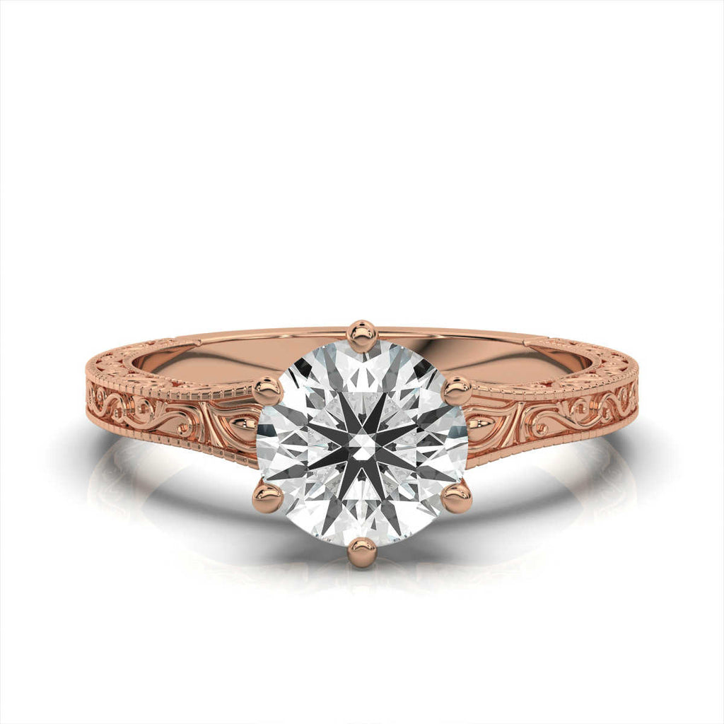 Solid Gold 2 CT Hand Crafted Engraved Lab Grown Diamond Ring