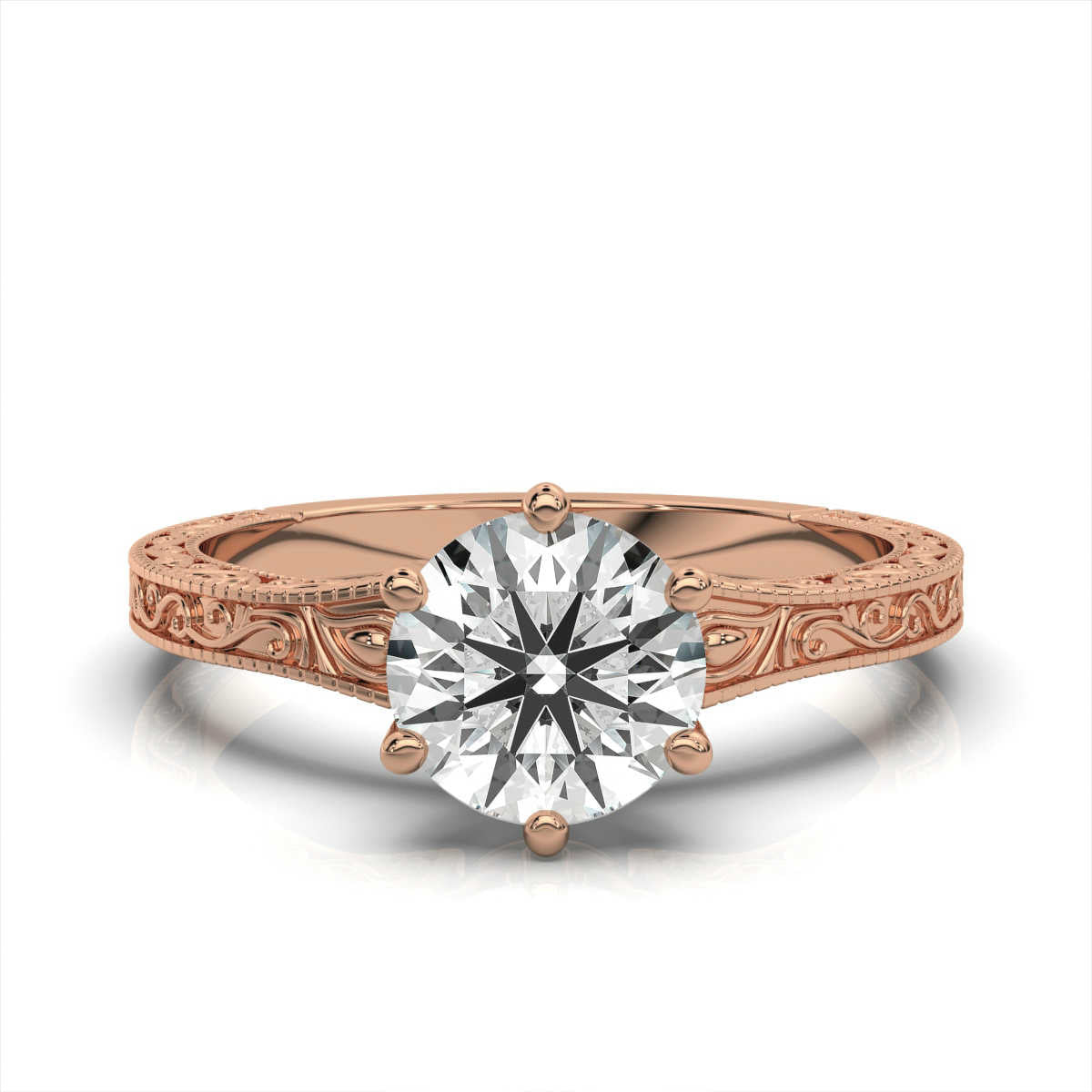 Solid Gold 2 CT Hand Crafted Engraved Lab Grown Diamond Ring