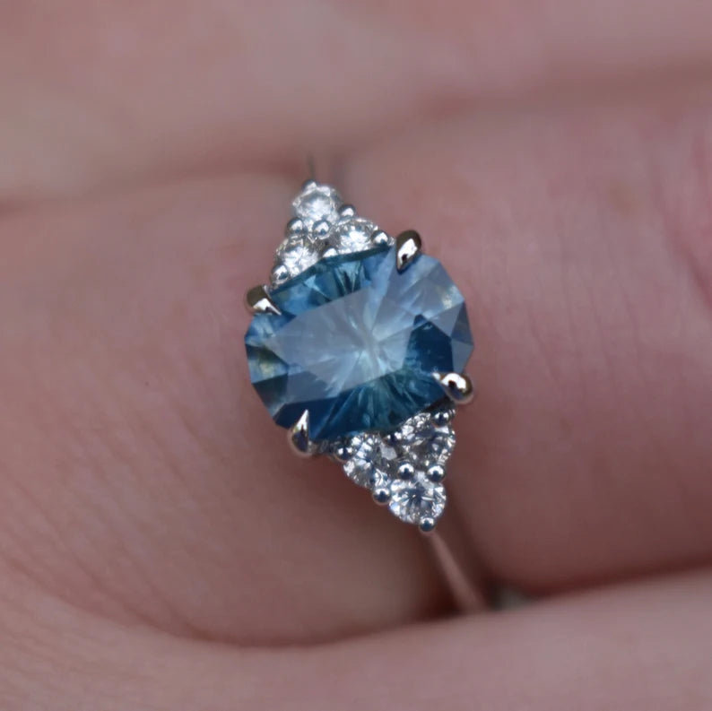 Solid Gold Sky Blue Montana Sapphire Ring