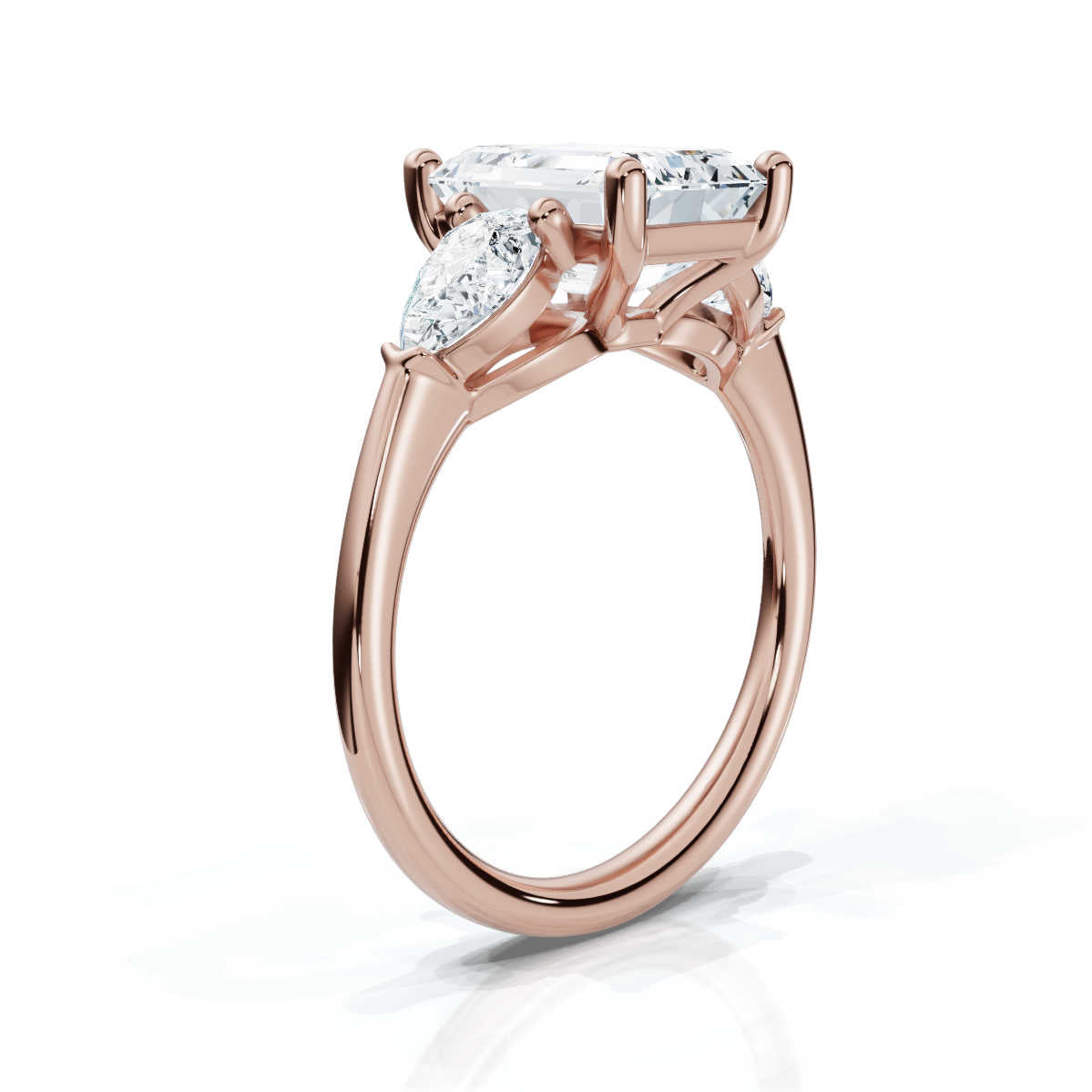 Solid Gold Three Stone Pear Lab Grown Diamond Engagement Ring