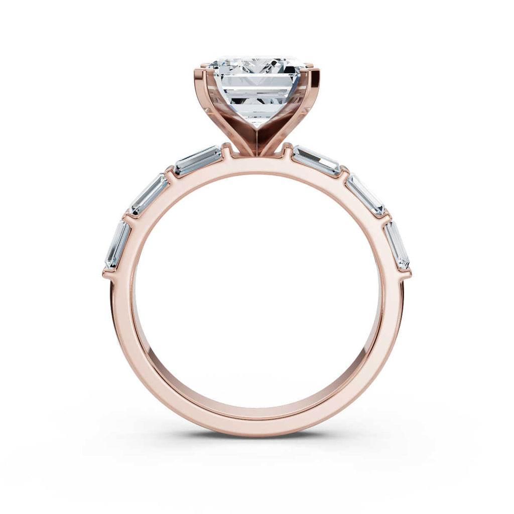 Solid Gold Emerald Cut Lab Grown Diamond Engagement Ring with Baguette