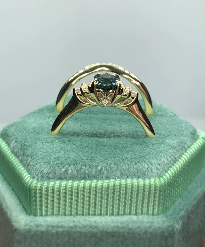 Solid Gold Teal Montana Sapphire Ring Set