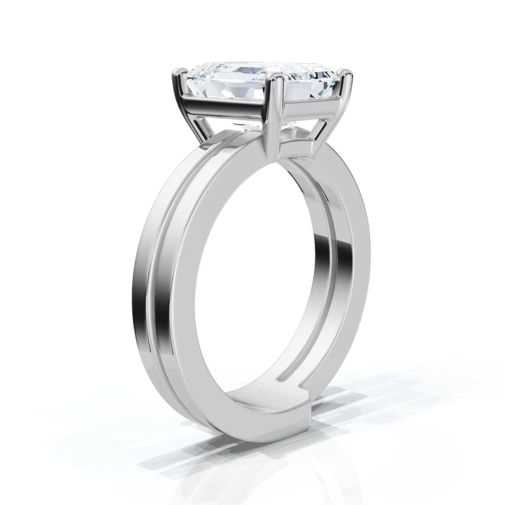 Solid Gold Emerald Cut Lab Grown Diamond Double Band Engagement Ring