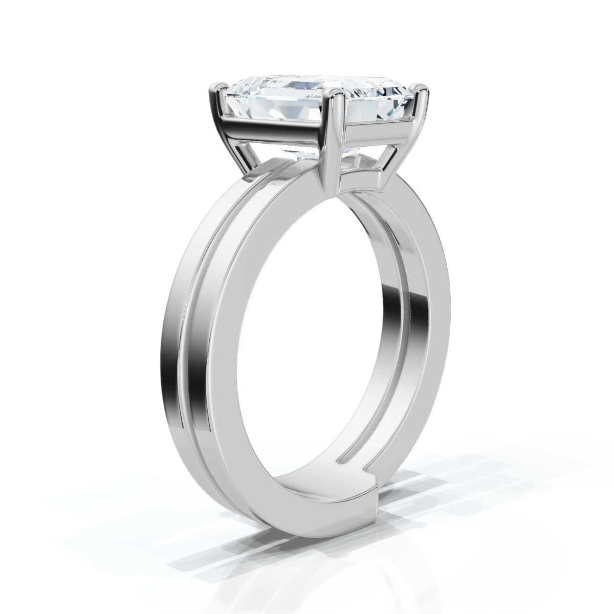 Solid Gold Emerald Cut Lab Grown Diamond Double Band Engagement Ring