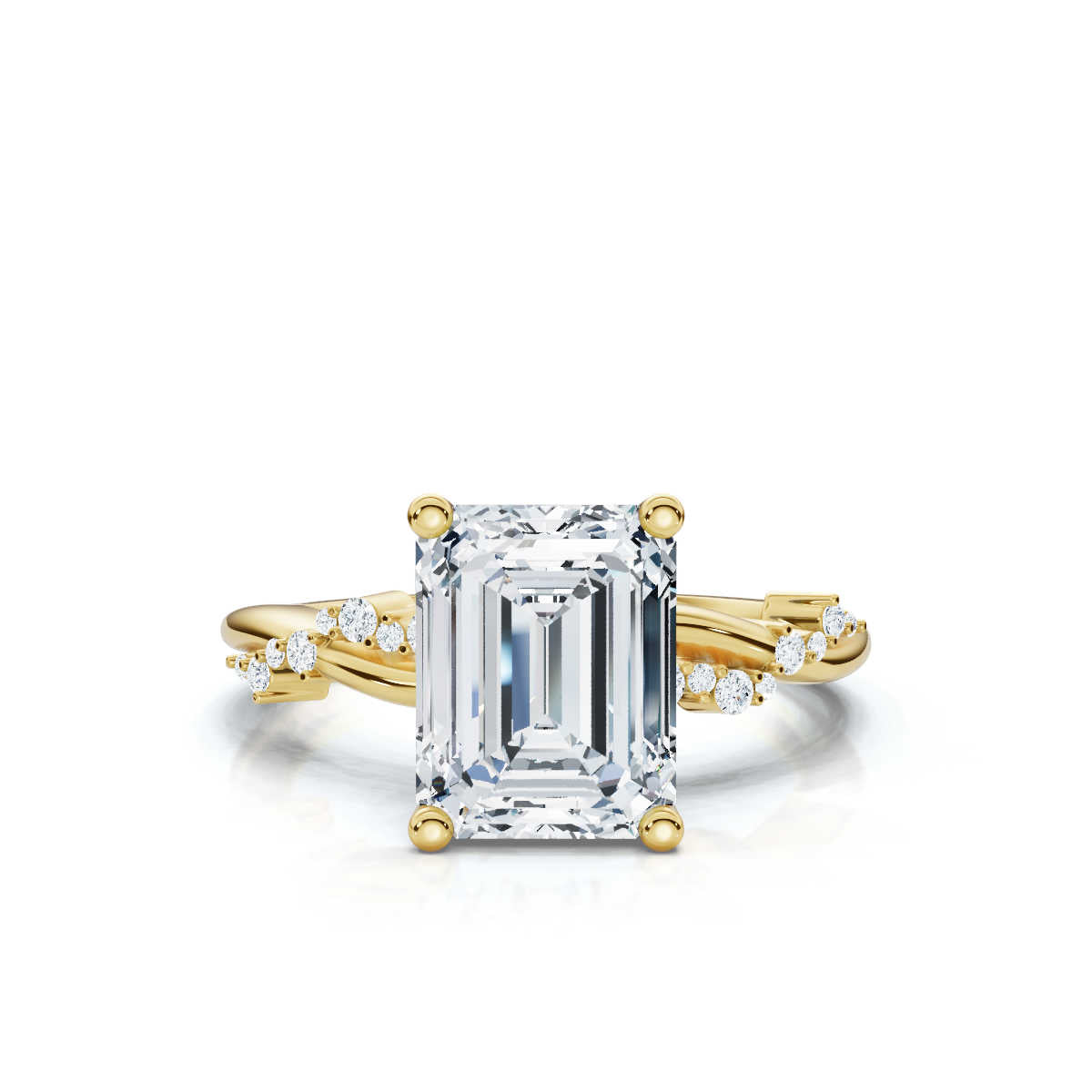 Solid Gold Emerald Cut Lab Grown Diamond Twisted Vine Engagement Ring