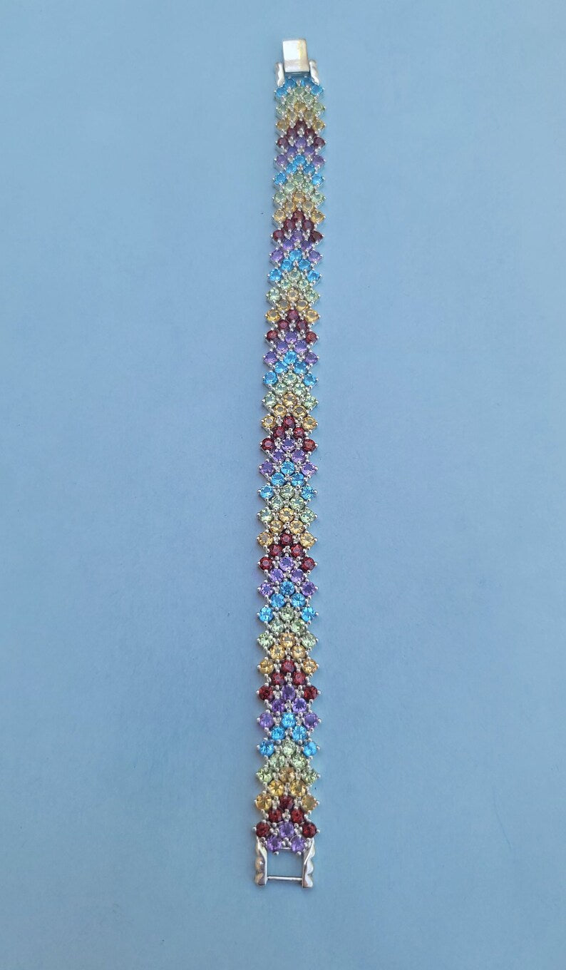 Solid Gold Multi Sapphire Tennis Bracelet (2BDAC5)
