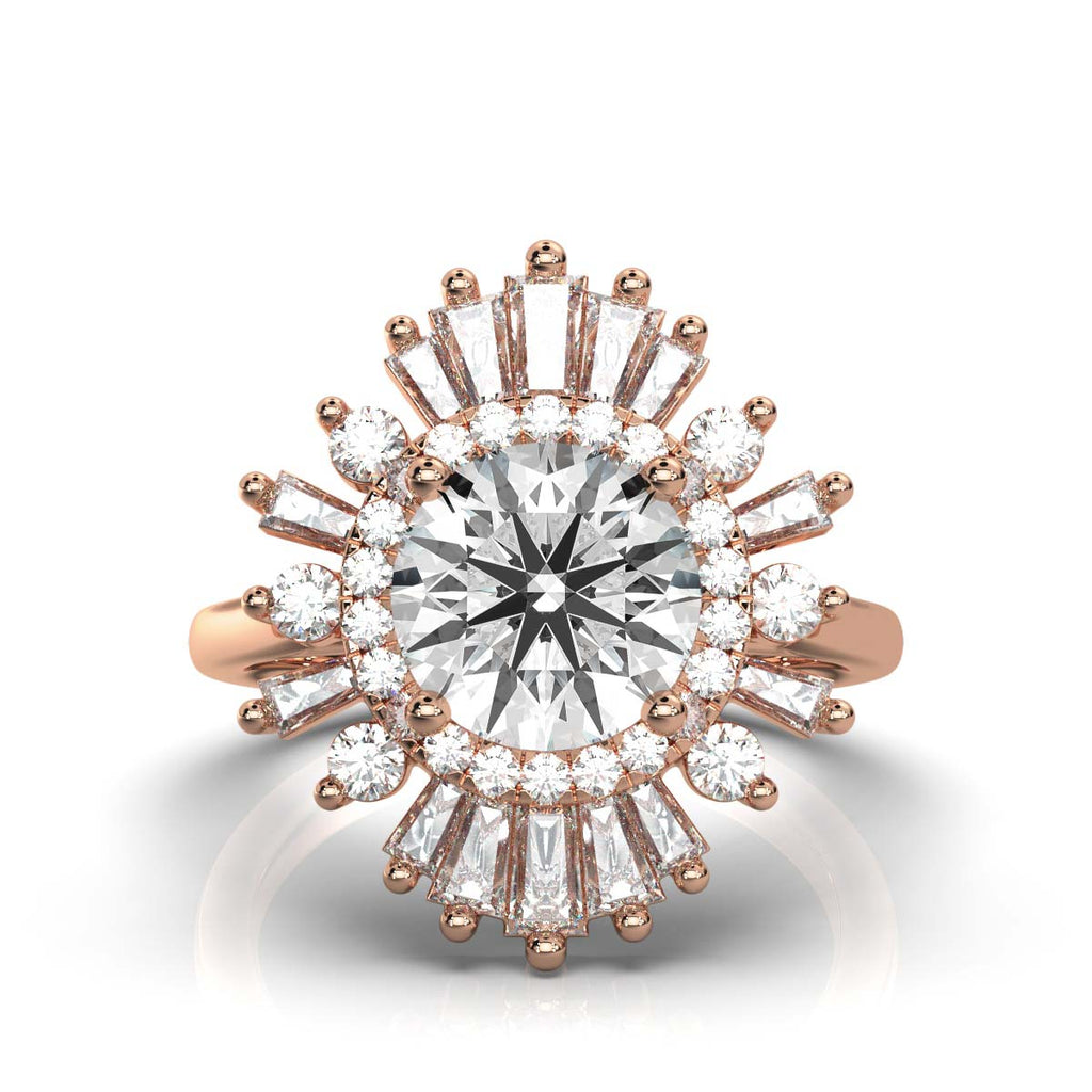 Solid Gold Flower Solitaire Lab Grown Diamond Ring
