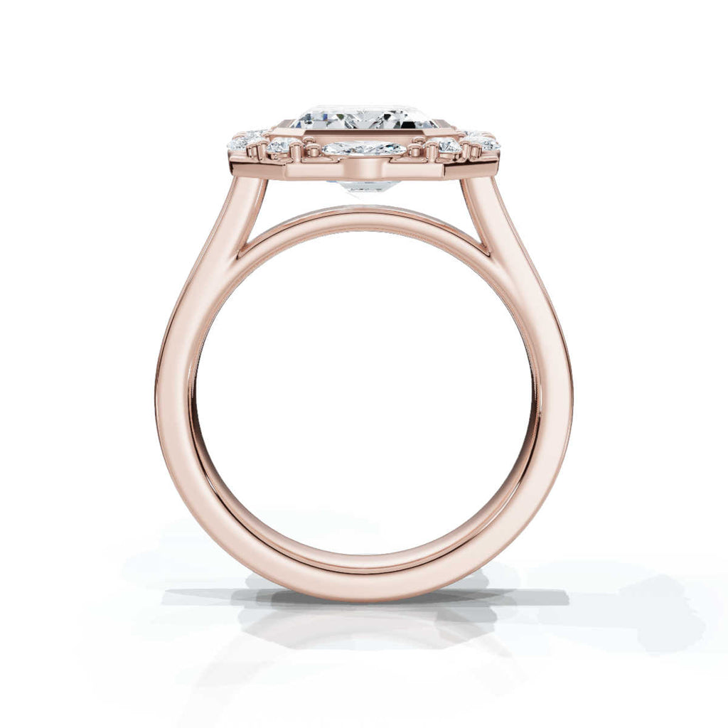 18K Solid Gold 2 CT Emerald Cut Halo Lab Grown Diamond Ring