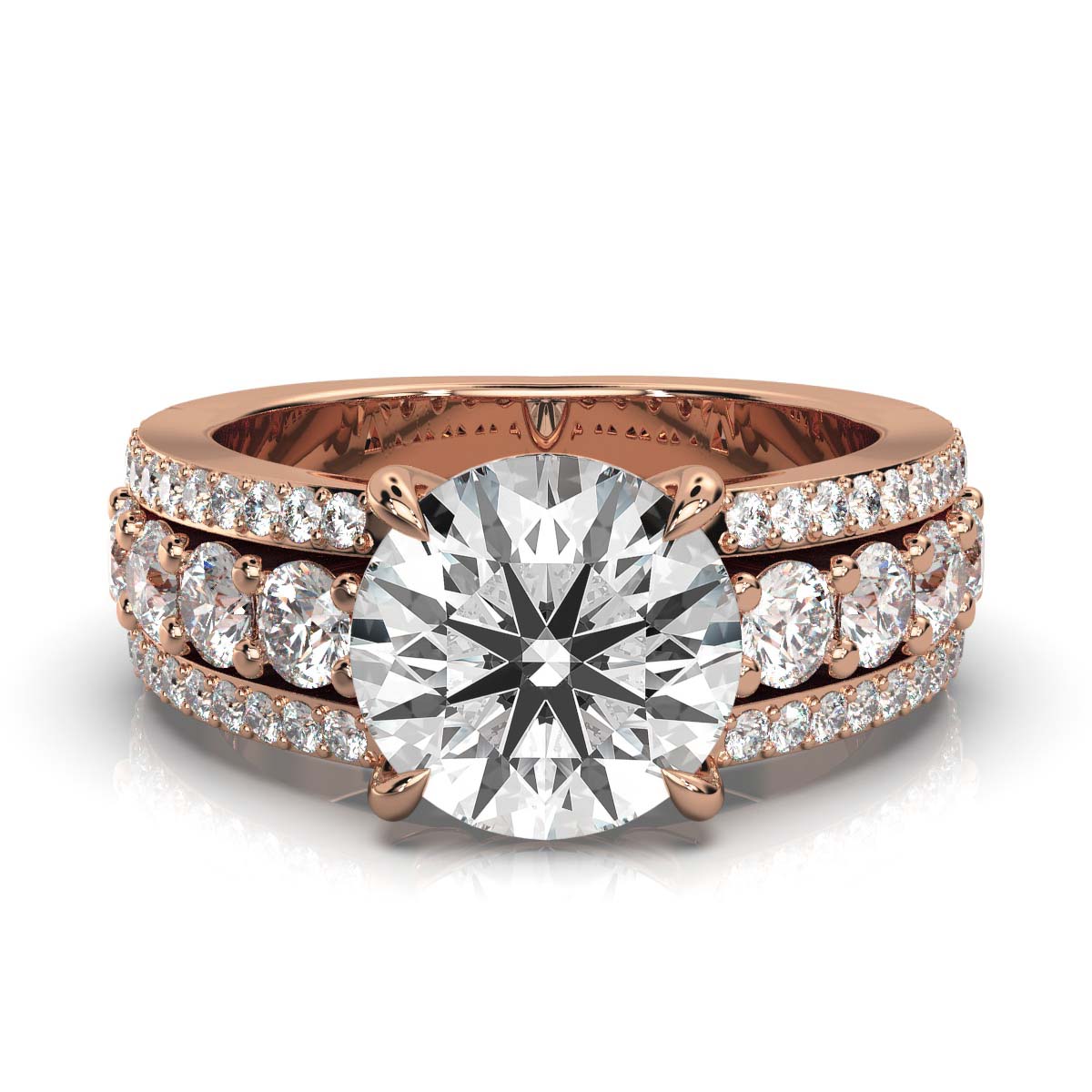 Solid Gold Three-Row Lab Grown Diamond Ring
