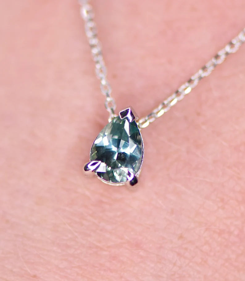 Solid Gold Montana Sapphire Necklace | Montana Sapphire Solitaire Necklace