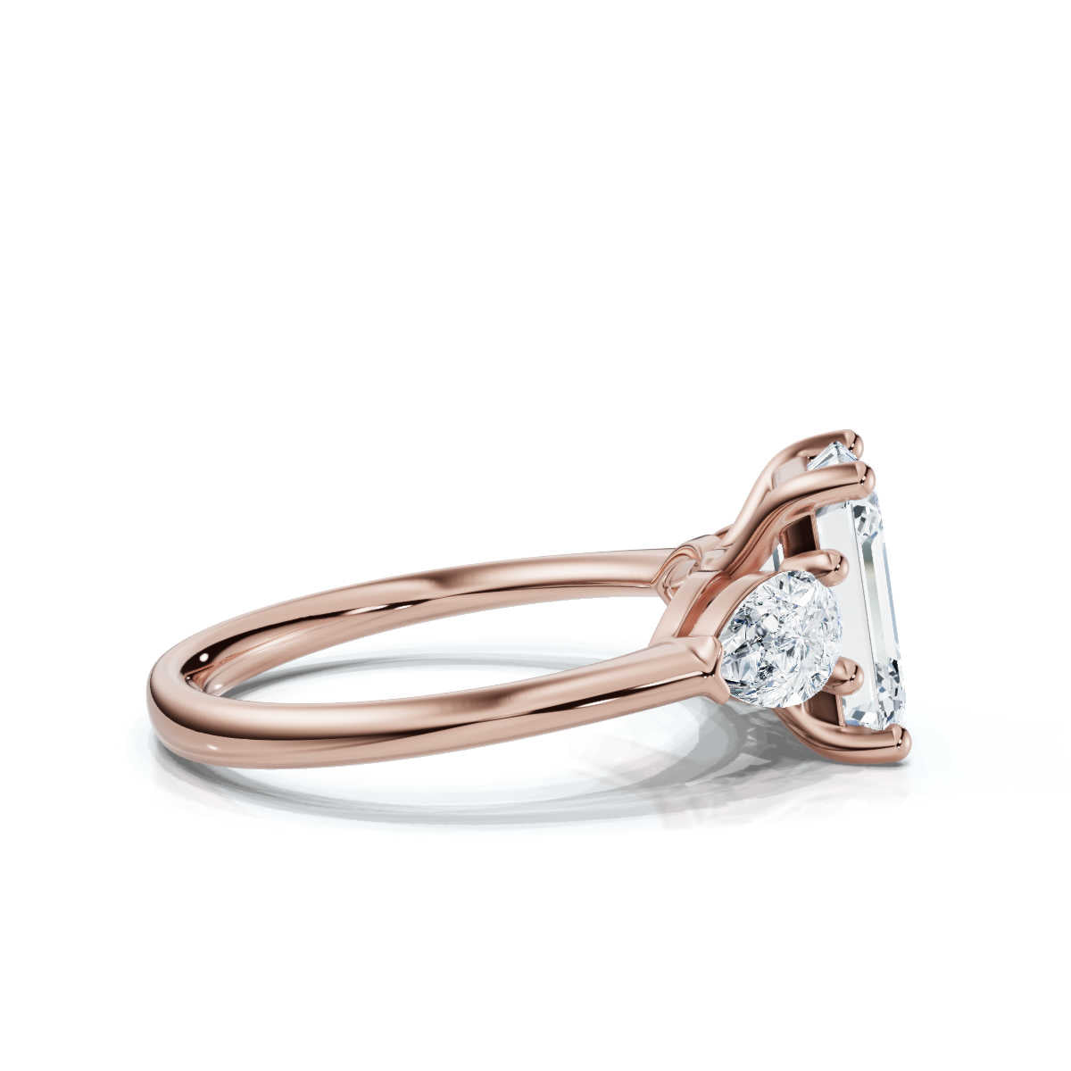 Solid Gold Three Stone Pear Lab Grown Diamond Engagement Ring