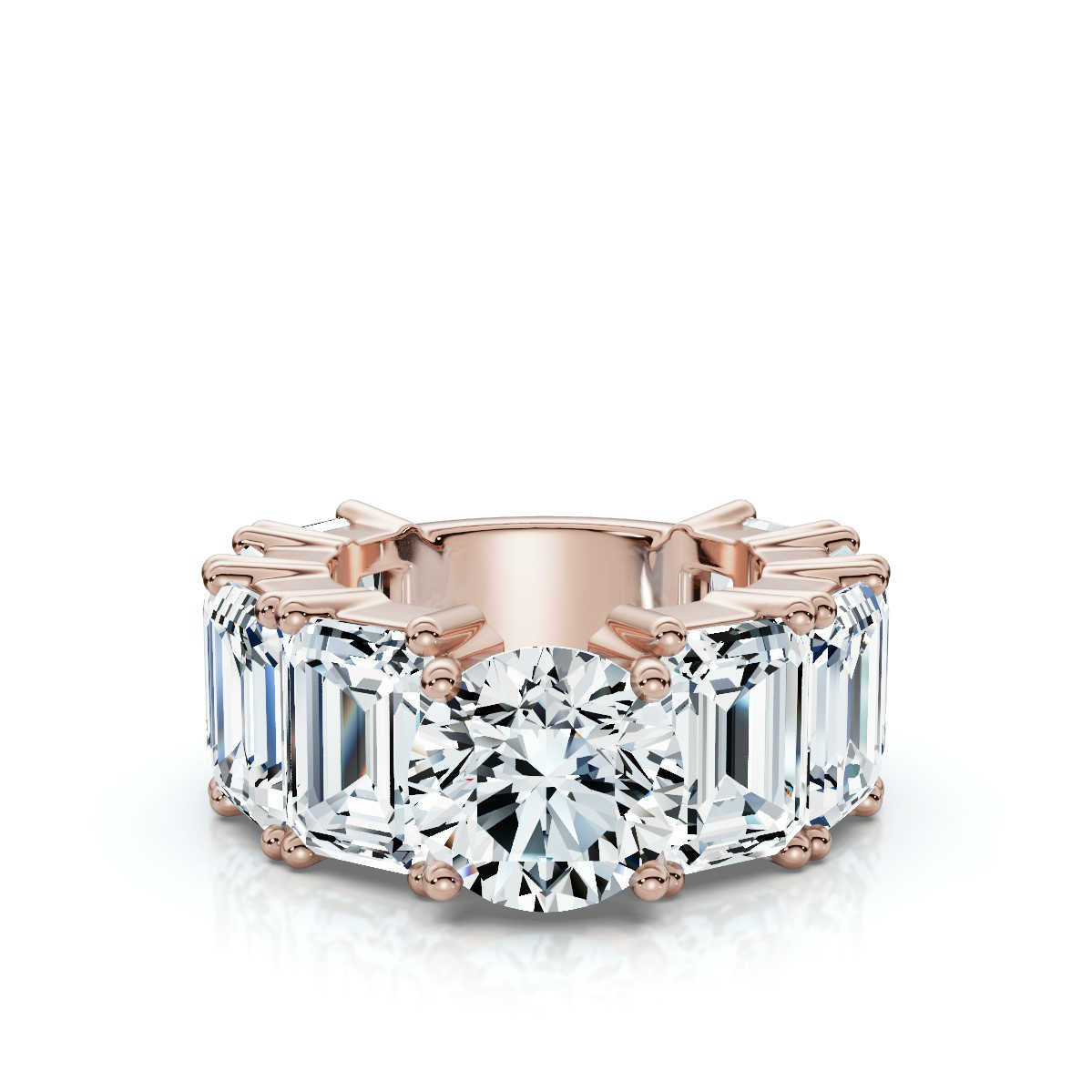 Solid Gold Baguette & Round Shape Lab Grown Diamond Engagement Ring