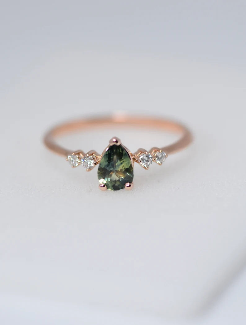 Solid Gold Montana Sapphire Pear Shaped Engagement Ring