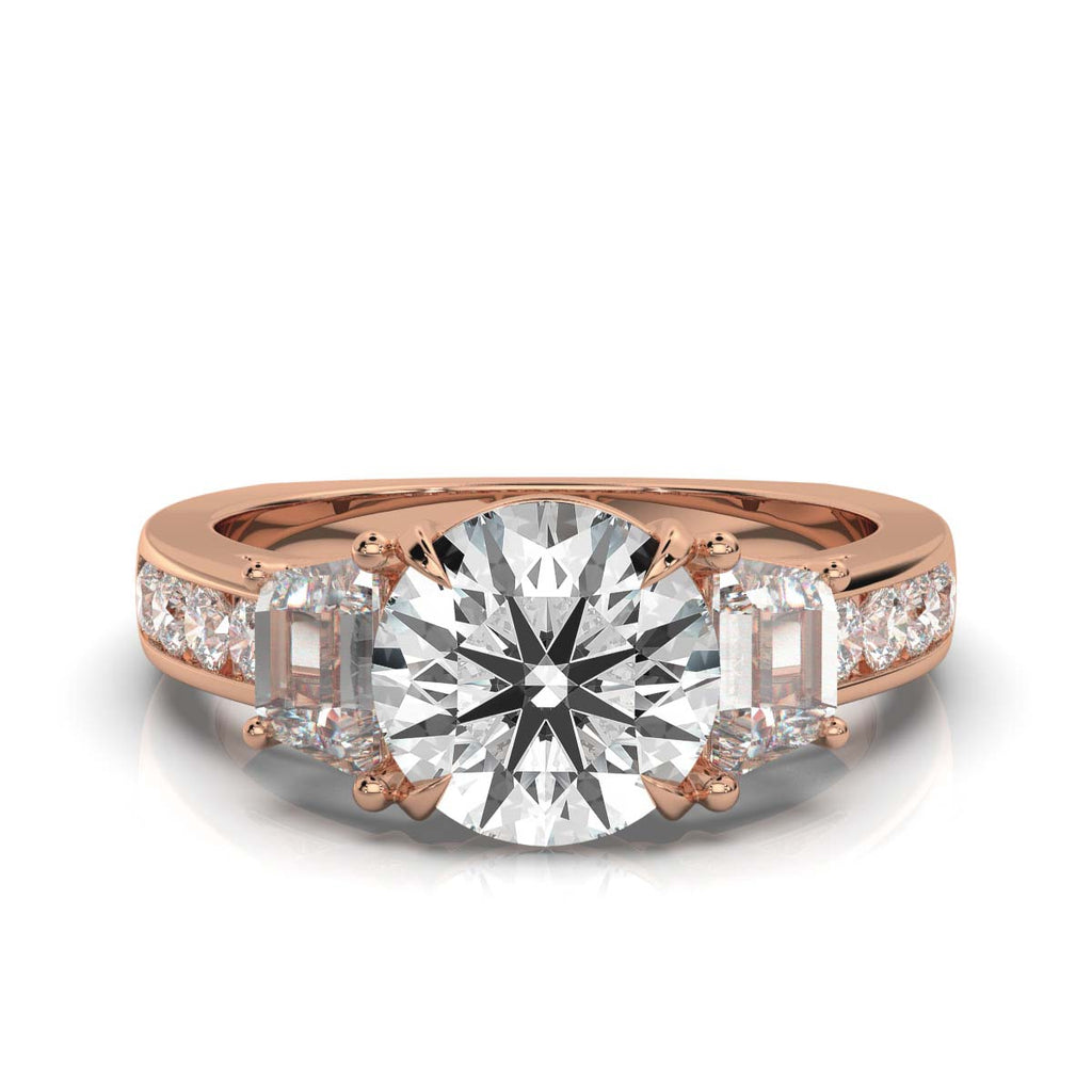 18K Solid Gold 3 CT Three Stone Lab Grown Diamond Engagement Ring