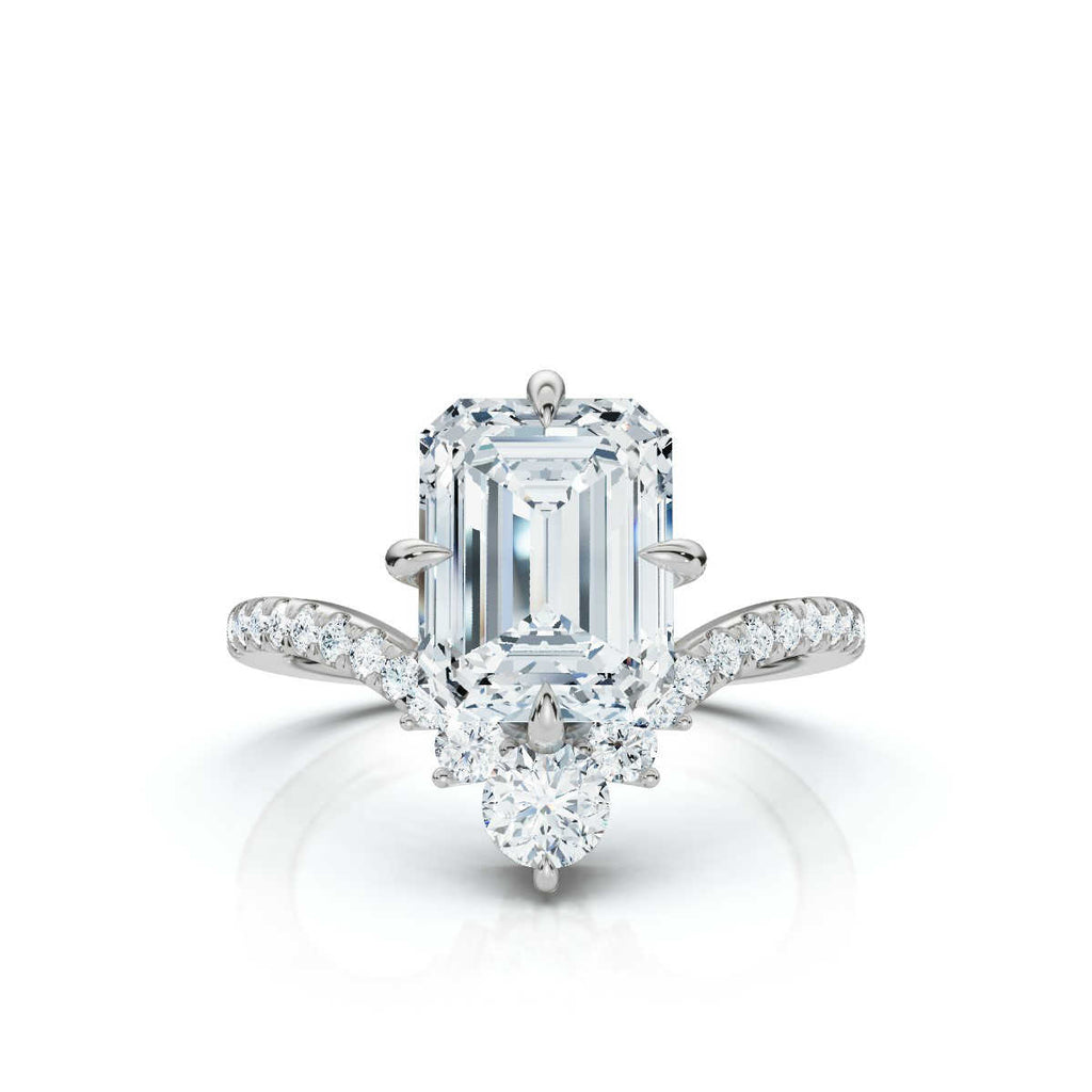 18K Solid Gold 2.4 CT Emerald Lab Grown Diamond Ring with Diamond Halo Accents