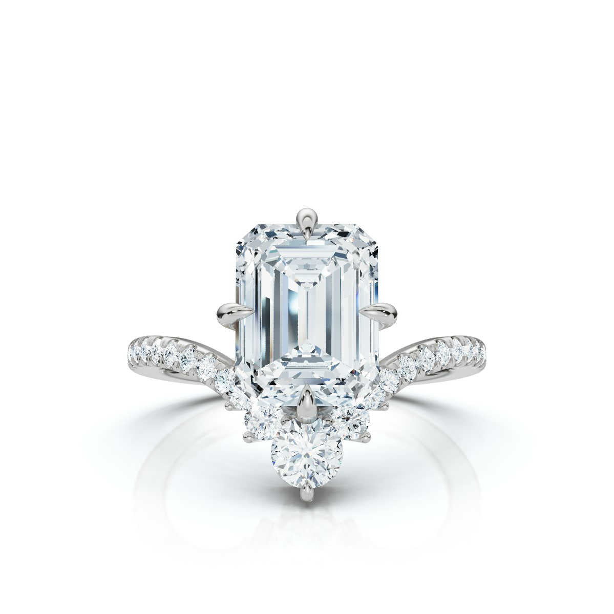 18K Solid Gold 2.4 CT Emerald Lab Grown Diamond Ring with Diamond Halo Accents