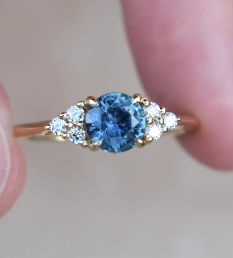 Solid Gold Sky Blue Montana Sapphire Engagement Ring