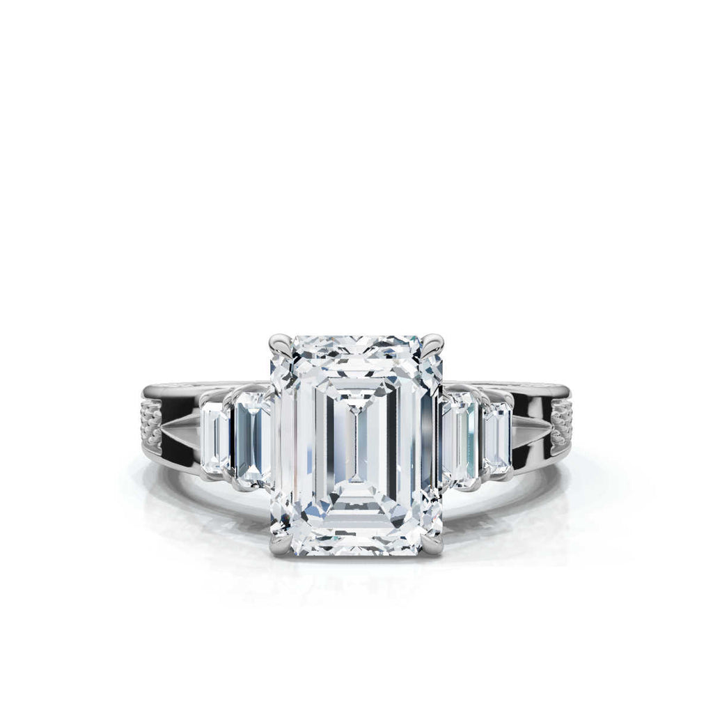 18K Solid Gold 2 CT Emerald Cut Lab Grown Diamond Ring (A36749)