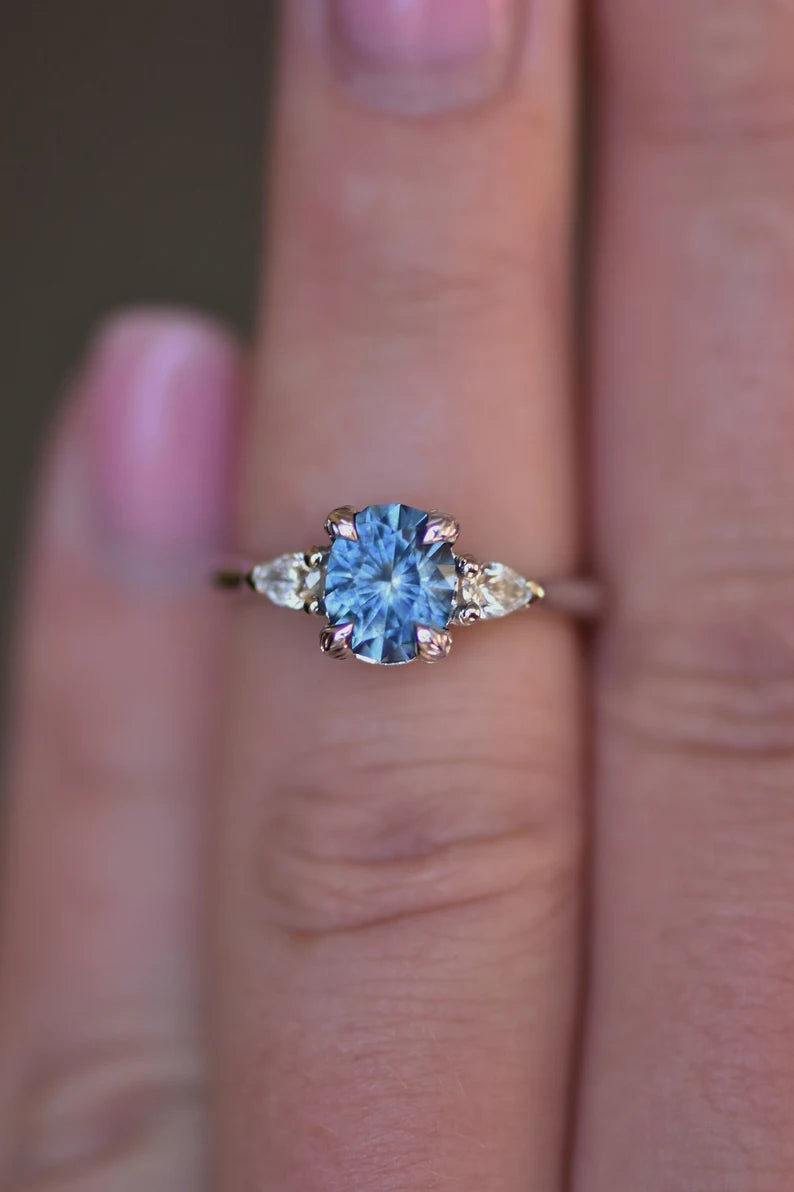 Solid Gold Montana Sapphire Leaf Engagement Ring
