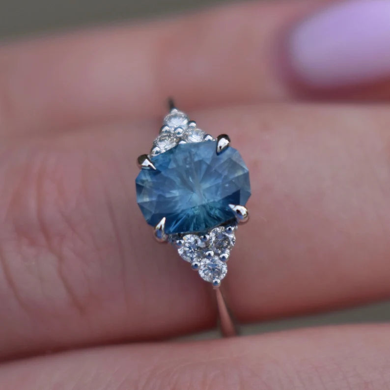 Solid Gold Sky Blue Montana Sapphire Ring