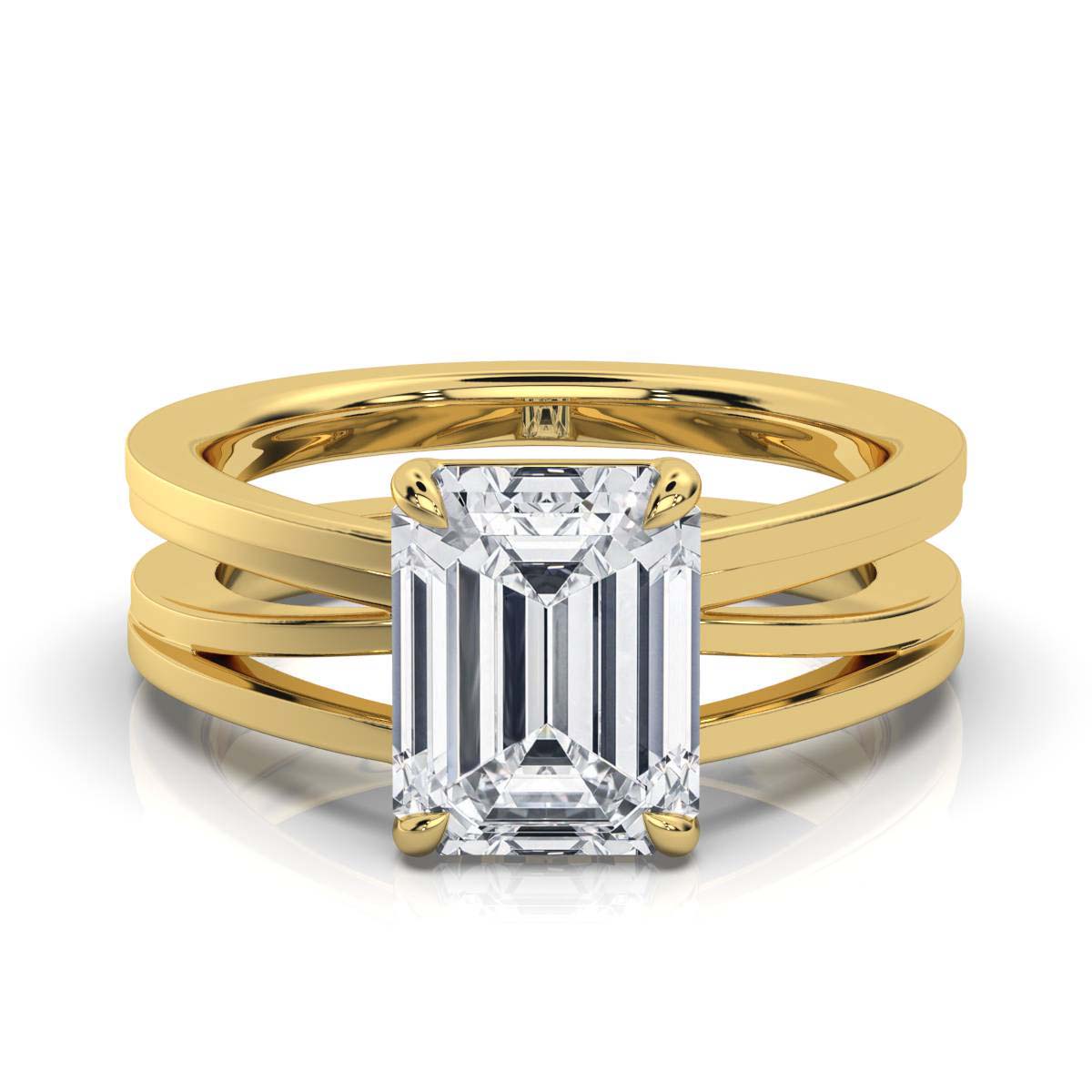 18K Solid Gold 2 CT Emerald Cut Lab Grown Diamond Ring (AA0F49)