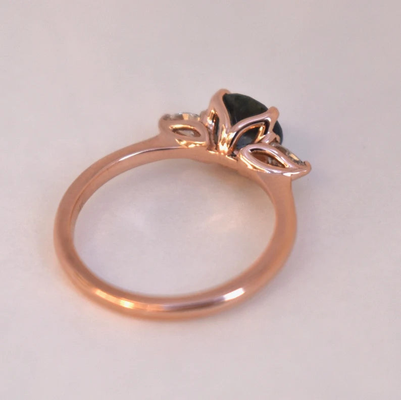 Solid Gold Teal Blue Montana Sapphire Ring With Diamonds