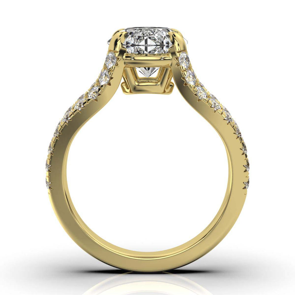 18K Solid Gold 2 CT Round Split Shank Diamond Ring with Diamond Accents
