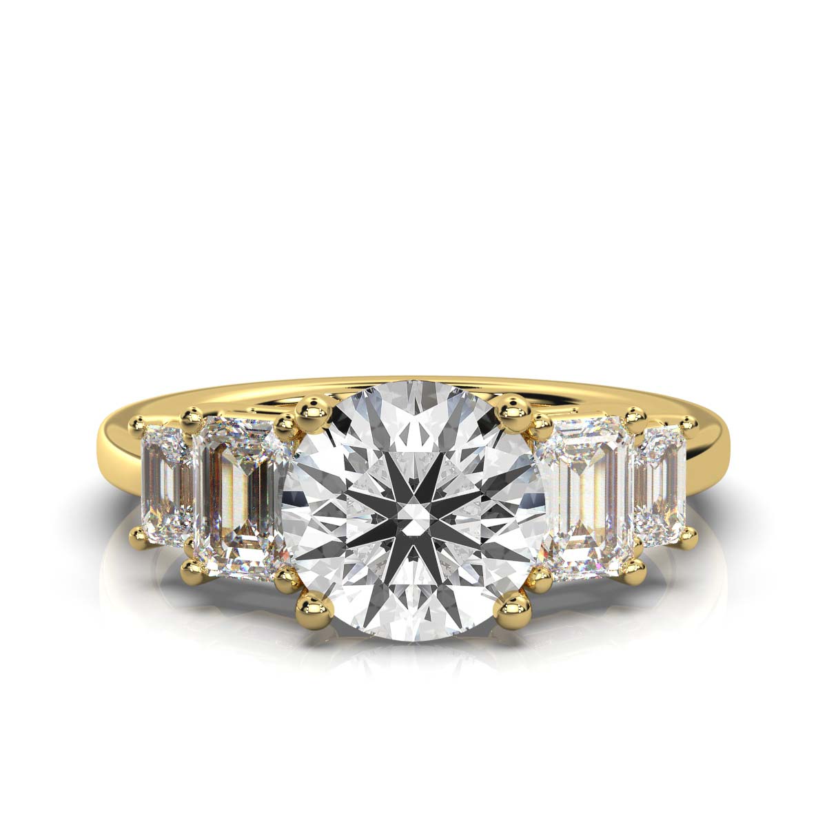 Solid Gold Diamond Ring Emerald Cut Five Stone Emerald Shape Lab Grown