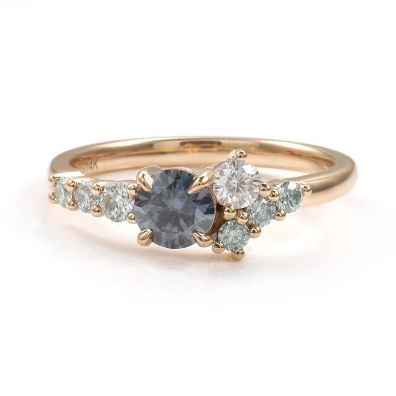 Solid Gold Montana Sapphire Cluster Engagement Ring
